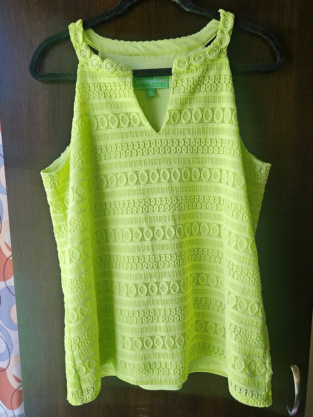Pappagallo Neon Lime Lace-Trim Tank Top Size Medium
